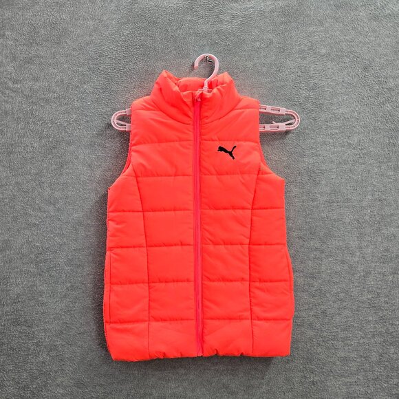 Puma Girls Vest‎ S(7/8) Pink Logo Embroidery Puffer Quilted - Picture 1 of 12